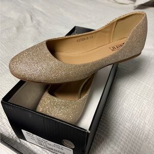 Women's Glitter Ballet Flats in Gold - Elegant Slip-On Loafer